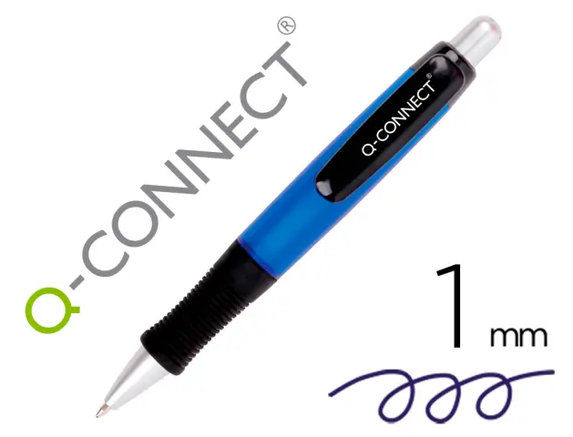 Imagen Boligrafo q-connect premium retractil con sujecion de caucho color azul punta 1 mm