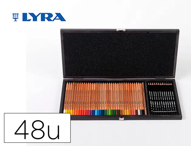 Imagen Lapices de colores lyra rembrandt polycolor 36 olores surtidos + 12 lapices de grafito en maletin de madera