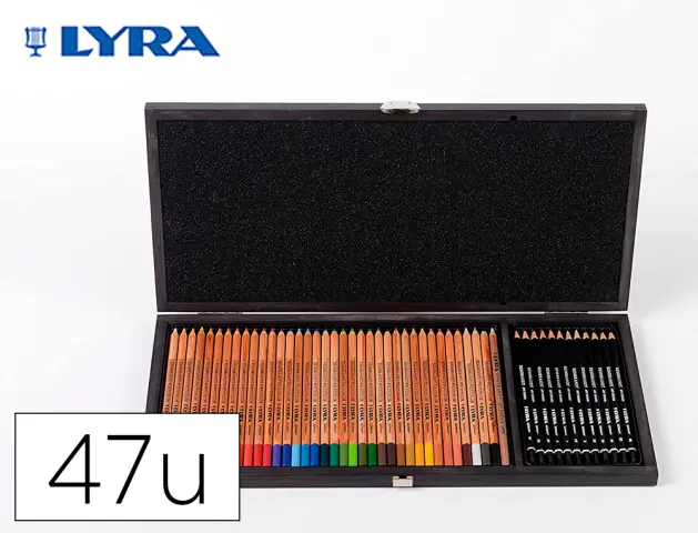 Imagen Set dibujo lyra estuche de madera con 47 piezas surtidas