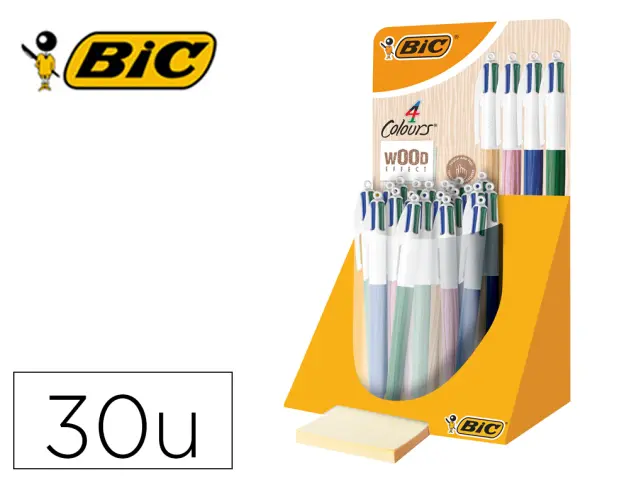 Imagen Boligrafo bic cuatro colores wood expositor de 30 unidades colores surtidos