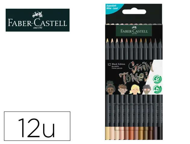 Imagen Lapices de colores faber castell black edicion tonos de piel caja de 12 unidades colores surtidos
