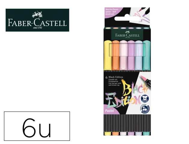 Imagen Rotulador faber castell edicion black punta de pincel pastel caja de 6 unidades colores surtidos