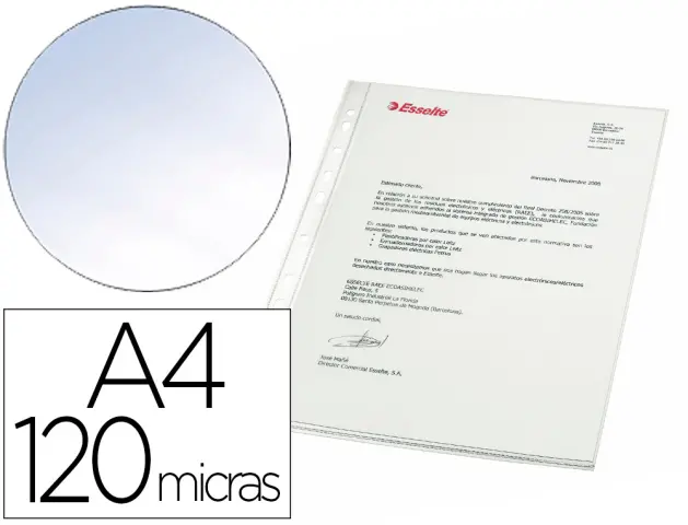 Imagen Funda multitaladro esselte din a4 polipropileno cristal 120 mc caja de 100 unidades