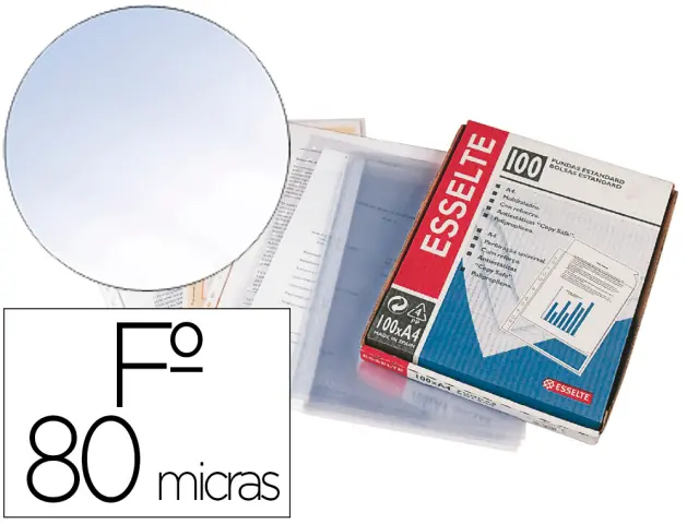 Imagen Funda multitaladro esselte folio pvc cristal 80 mc con refuerzo caja de 100 unidades