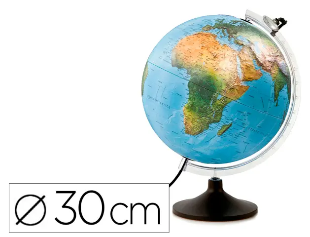 Imagen Globo terraqueo nova rico con luz uranio relieve base y meridiano con lupa diametro 30 cm