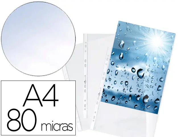 Imagen Funda multitaladro durable premium din a4 polipropileno 80 mc cristal bolsa de 100 unidades