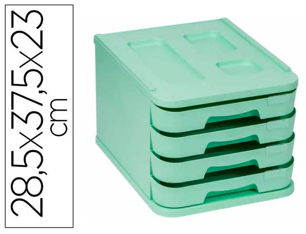 Imagen Fichero cajones de sobremesa faibo plastico 100% reciclable 4 cajones verde pastel 28,5x37,5x23 cm