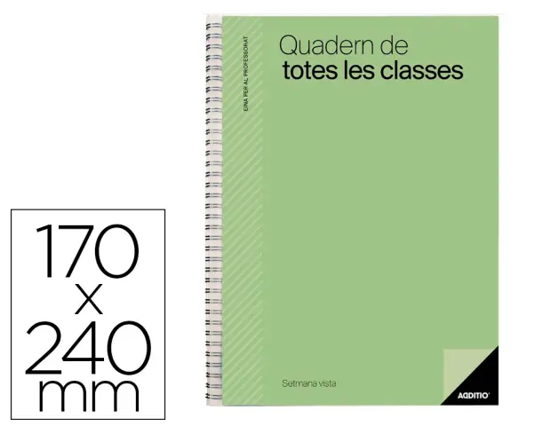 Imagen Cuaderno de todas las clases profesorado addittio 256 paginas dia pagina color verde 170x240 mm catalan
