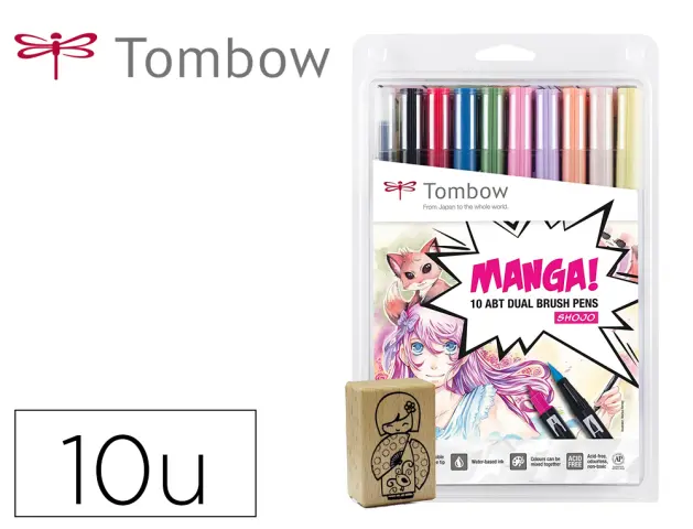 Imagen Rotulador tombow dual brush doble punta pincel manga shojo estuche de 10 unidades colores surtidos