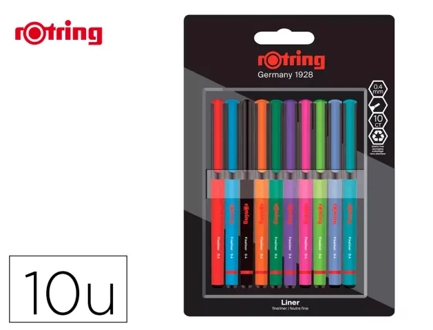 Imagen Rotulador rotring fineliner punta metalica 0,4 mm pack de 10 colores surtidos