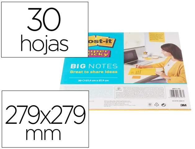 Imagen Bloc de notas adhesivas quita y pon post-it super sticky amarillo 30 hojas 279x279 mm