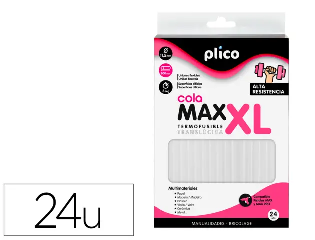 Imagen Barra termofusible plico cola extrafuerte max xl 11,5 mm de diametro x 200 mm de alto blister de 24 unidades