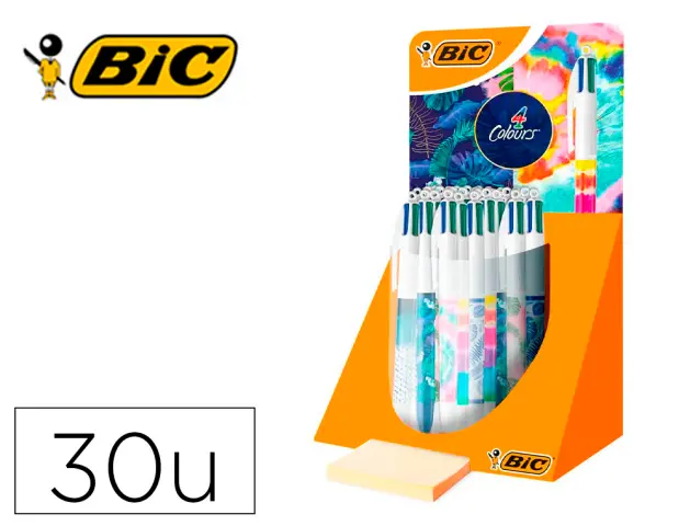 Imagen Boligrafo bic cuatro colores decorados punta de 1 mm expositor de 30 unidades