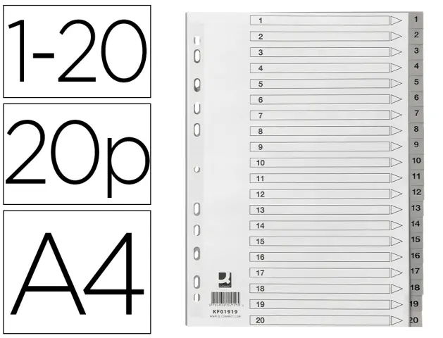 Imagen Separador numerico q-connect plastico 1-20 juego de 20 separadores din a4 multitaladro