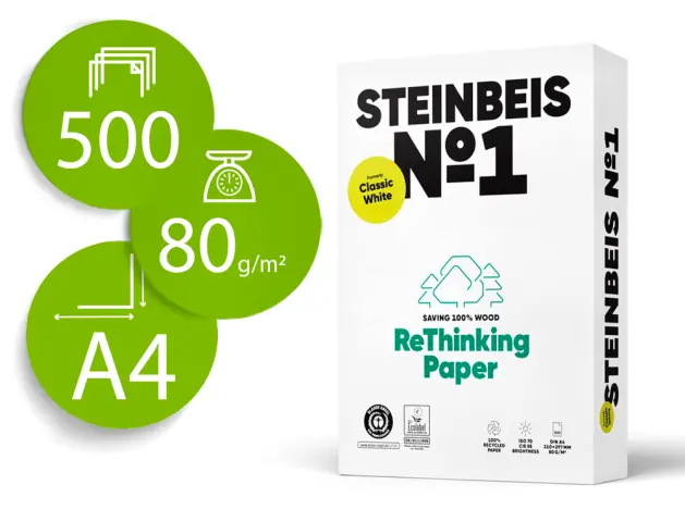 Imagen Papel fotocopiadora steinbeis n.1 100% reciclado din a4 80 gramos paquete de 500 hojas
