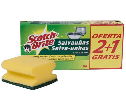 Imagen Estropajo salvauas scotch brite fibra verde paquete 3x2