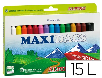 Imagen Lapices de cera alpino maxidacs caja de 15 colores surtidos