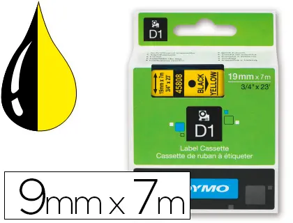 Imagen Cinta dymo negro amarillo 9mm x 7 mt d1