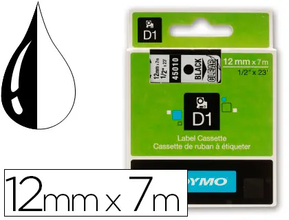 Imagen Cinta dymo negro transparente 12mm x7 mt d1