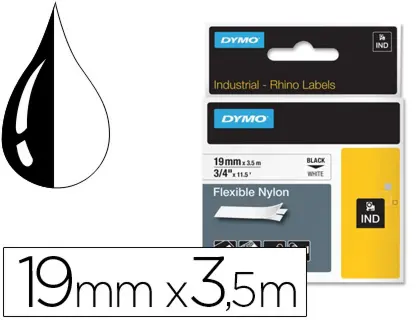 Imagen Cinta dymo rhino nylon flexible blanco -negro 19mmx 3,5 mt tape label