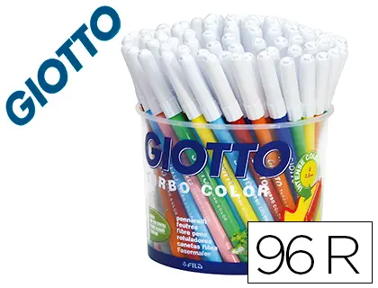 Imagen Rotulador giotto turbo color bote de 96 unidades 12 colorespor 8 unidades de cada color lavables con punta bloqueada