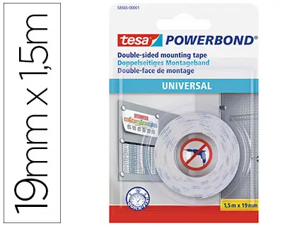 Imagen Cinta adhesiva tesa doble cara powerbond universal uso interior 1,5 m x 19 mm