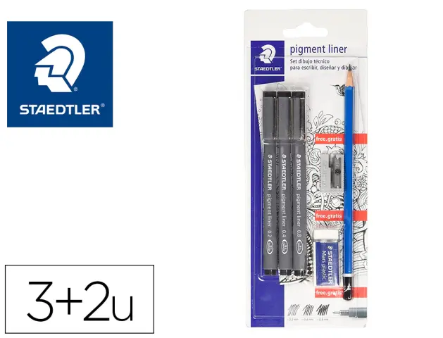 Imagen Rotulador staedtler calibrado micrometrico 308 negro blister de 3 und + goma lapiz y sacapuntas de regalo