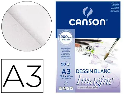 Imagen Bloc dibujo multitecnicas canson imagine din a3 encolado liso 29,7x42 cm 50 hojas 200 gr