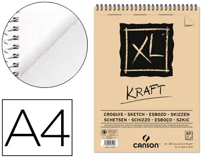 Imagen Bloc dibujo esbozo canson xl kraft din a4 kraft rayado beige espiral 21x29,7 cm 60 hojas 90 gr