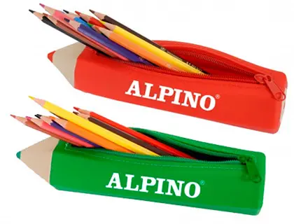 Imagen Bolso escolar alpino portatodo forma lapiz soft con 12 lapices de colores