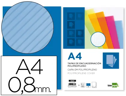 Imagen Tapa encuadernacion liderpapel polipropileno ondulado a4 0.8 mm azul paquete de 50 unidades