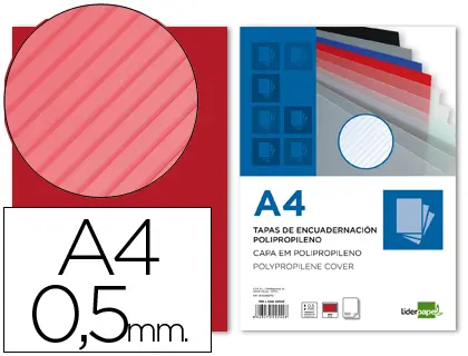 Imagen Tapa encuadernacion liderpapel polipropileno rayado a4 0.5mm rojo paquete de 100 unidades