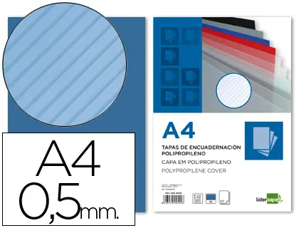 Imagen Tapa encuadernacion liderpapel polipropileno rayado a4 0.5mm azul paquete de 100 unidades
