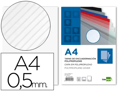 Imagen Tapa encuadernacion liderpapel polipropileno rayado a4 0.5mm transparente paquete de 100 unidades