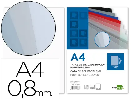 Imagen Tapa encuadernacion liderpapel polipropileno a4 0.8mm transparente paquete de 50 unidades