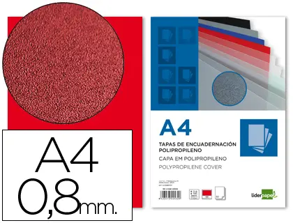 Imagen Tapa encuadernacion liderpapel polipropileno a4 0.8mm rojo opaco paquete de 50unidades