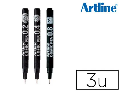 Imagen Rotulador artline comic pen calibrado micrometrico negro bolsa de 3 uds 0,2 0,4 0,8 mm