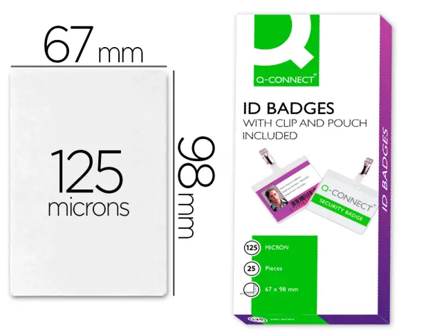Imagen Bolsa de plastificar q-connect 67x98 mm 125 mc con clip para tarjetas de visita caja de 25 unidades