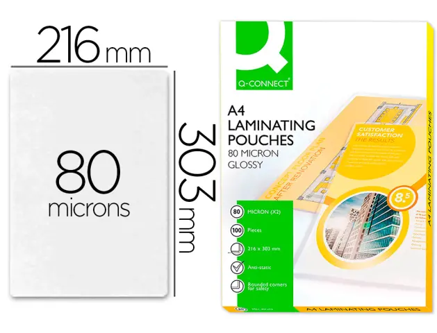 Imagen Bolsa de plastificar q-connect 303 x 216 mm 80 mc din a4 caja de 100 unidades