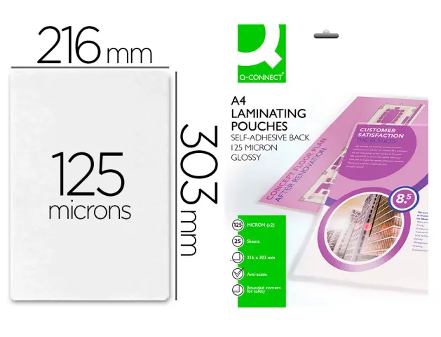 Imagen Bolsa de plastificar q-connect 303 x 216 mm 125 mc din a4 autoadhesivas caja de 25 unidades
