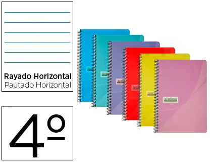 Imagen Cuaderno espiral papercop cuarto tapa plastico 80h 90 gr rayado horizontal con margen colores surtidos