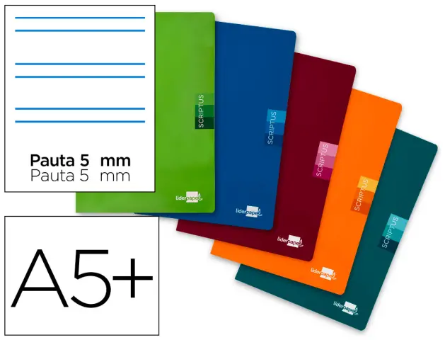 Imagen Libreta liderpapel scriptus a5 plus 48 hojas 90g/m2 rayado montessori 5mm con margen colores surtidos