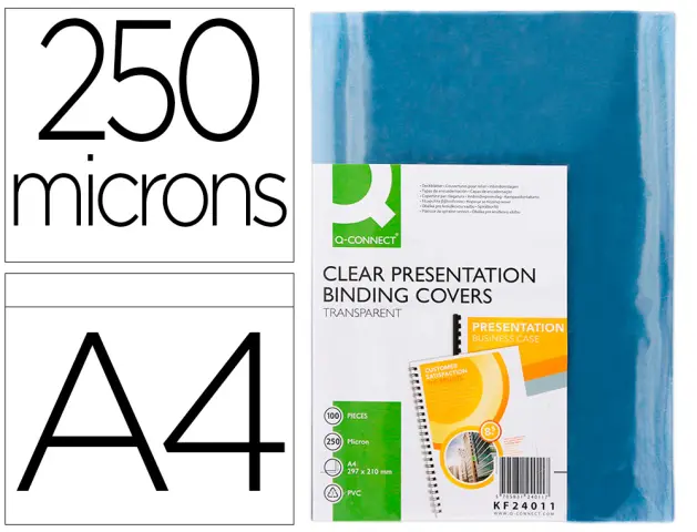 Imagen Tapa de encuadernacion q-connect pvc din a4 incolora 250 mc caja de 100 unidades