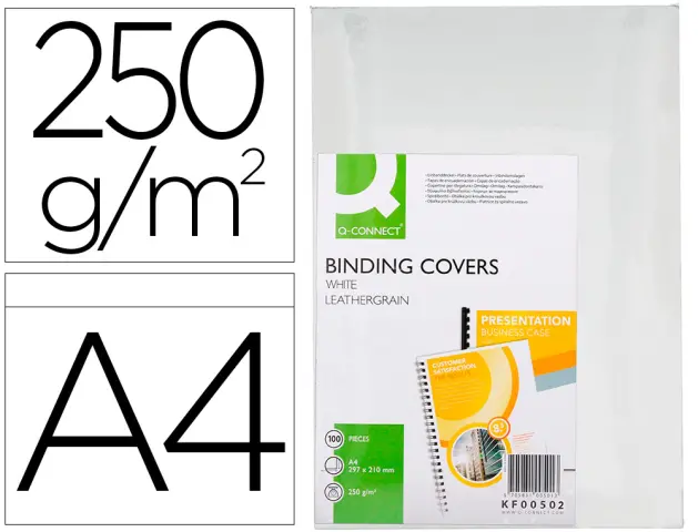 Imagen Tapa de encuadernacion q-connect carton din a4 blanco simil piel caja de 100 unidades