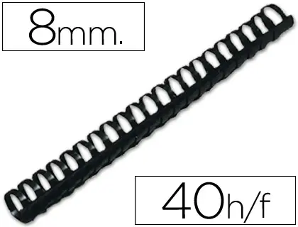Imagen Canutillo q-connect redondo 8 mm plastico negro capacidad 40 hojas caja de 100 unidades