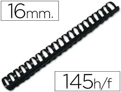 Imagen Canutillo q-connect redondo 16 mm plastico negro capacidad 145 hojas caja de 50 unidades