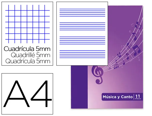Imagen Bloc musica y canto oxford din a4 24 hojas 90 gr pentagrama interlineado 2 mm + cuadricula 5 mm