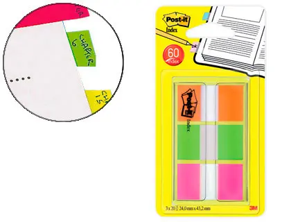 Imagen Banderitas separadoras post-it index 680 naranja lima y rosa dispensador funda 3x20