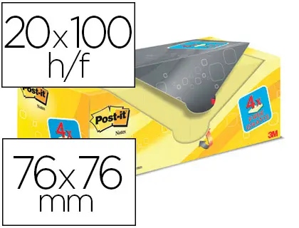 Imagen Bloc de notas adhesivas quita y pon post-it super sticky amarillo canario 76x76 mm pack promocional 20+4 gratis