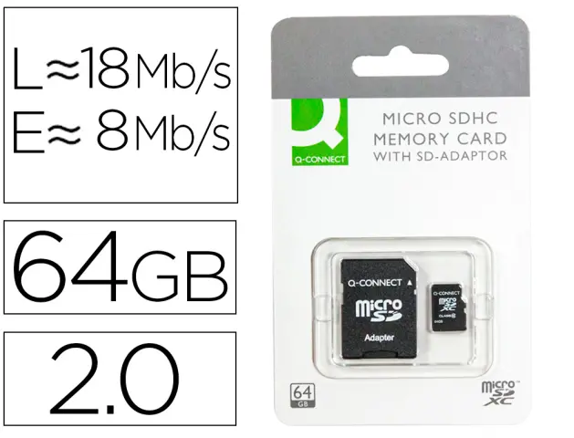 Imagen Memoria sd micro q-connect flash 64 gb clase 10 con adaptador